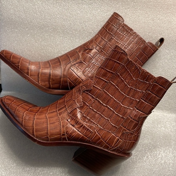 Dolce Vita Ankle Boots Size 6 Brown Embossed BlockHeel SquareToe Western Cowgirl - Picture 7 of 12